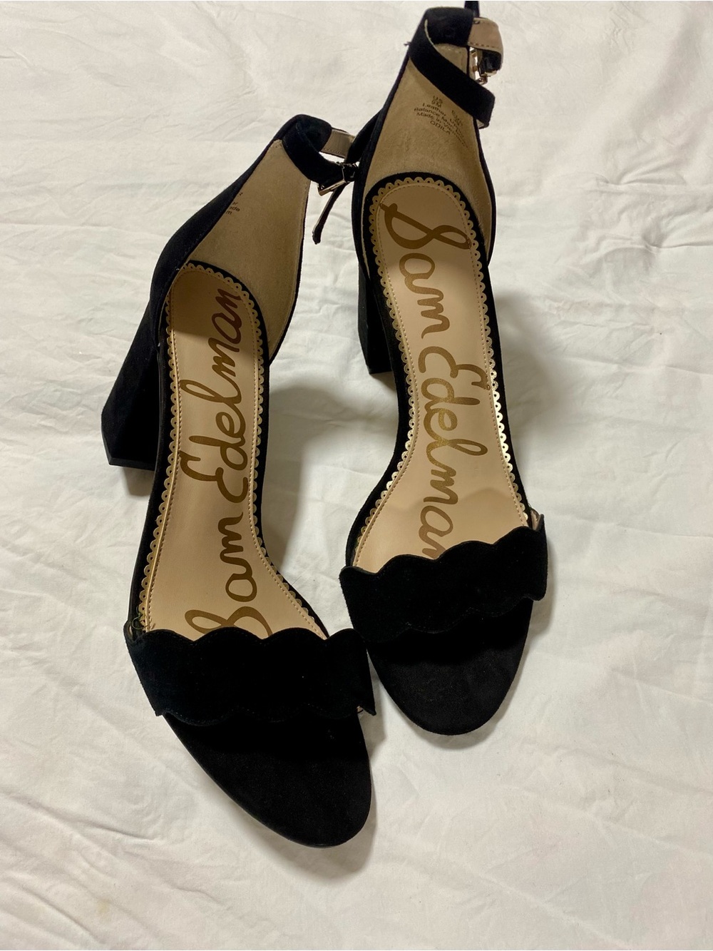 Sam Edelman Odilla Black Scalloped Ankle-Strap Block Heels